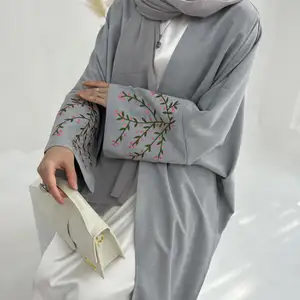 2024 New EID Abaya Designs Flower Embroidery Kimono Abaya Dresses Women Muslim Modest Abaya Islamic Clothing