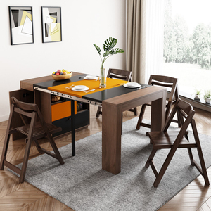 Mobile per la Casa <span class=keywords><strong>in</strong></span> Legno di <span class=keywords><strong>Noce</strong></span>, Armadio Moderno con Tavolo da Pranzo Estensibile e Set di Sedie Pieghevoli - Product Image 1