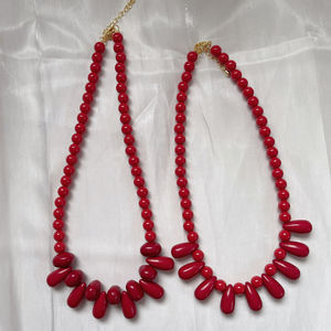 Collar de Cuentas de Plástico en Forma de Lágrima Rojo Vibrante, Latón Chapado en Oro para Uso Diario, Gargantilla con Estilo - Product Image 5