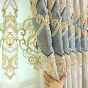 OEM服务中国窗帘供应商欧式双层蕾丝刺绣窗帘