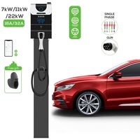 Cargador Inteligente para Vehículos Eléctricos de 7kW, 11kW, 22kW, Tipo 2, Cable de 5m, 4G WiFi, Wallbox para Hogar, Estacionamiento Comercial