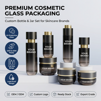 Set Botol Kaca Kosmetik Premium, Botol Kaca Hitam Gradasi, Kemasan Perawatan Kulit Anti UV, Logo Custom OEM ODM, Berbagai Ukuran Lengkap