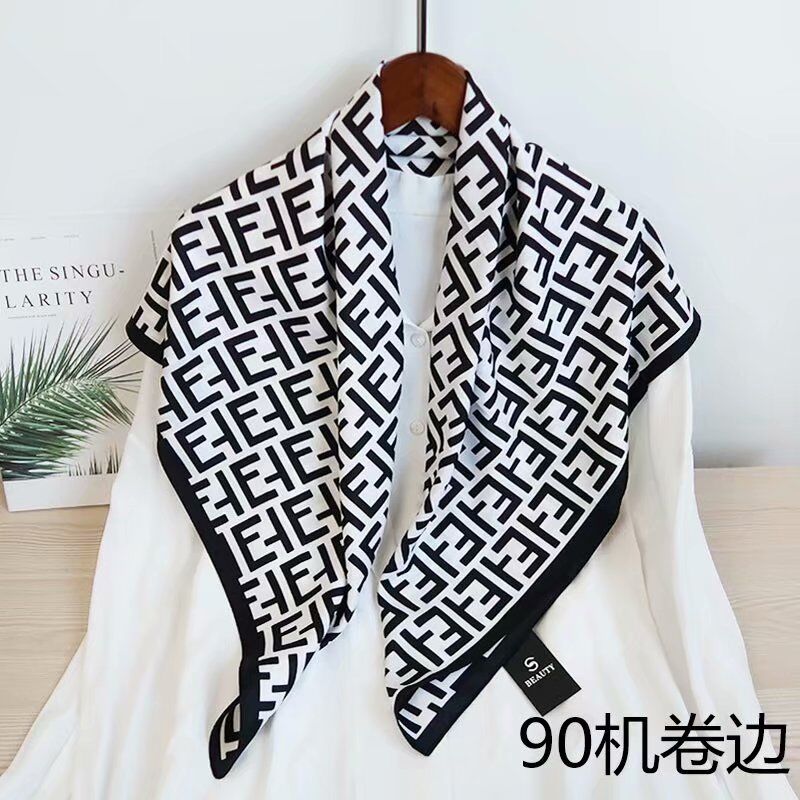 90*90 kerchief abstract European American high quality luxury soft custom square scarfs silk scarf for women