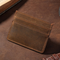 Porte-cartes vintage personnalisé avec logo, en cuir Crazy Horse, multi-fentes, minimaliste, pour hommes, avec poche avant