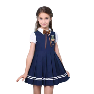 FUYI Nouveau Modèle 2026 Uniformes Scolaires Primaire Style <span class=keywords><strong>Anglais</strong></span> Robe d'Été Tablier Manches Courtes <span class=keywords><strong>Uniforme</strong></span> de Classe Complémentaire - Product Image 2