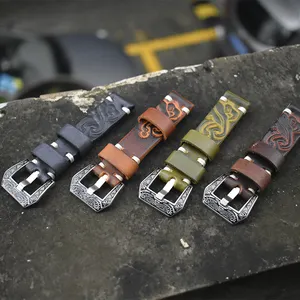 Engraved 18mm 20mm 22mm 24mm Handmade Wrist Watch Band Genuine Leather Bracelet Watch Strap