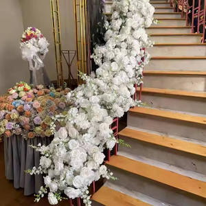 Chemin de table vintage romantique classique blanc en fausse pivoine et rose 200x40cm pour banquet, décoration de mariage, chemin de table en soie pour allée fleurie - Product Image 6