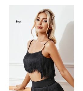 Top de baile latino con borlas de doble capa negra, traje de baile en barra de <span class=keywords><strong>Salsa</strong></span>, sujetador de camisa para <span class=keywords><strong>mujer</strong></span> - Product Image 2