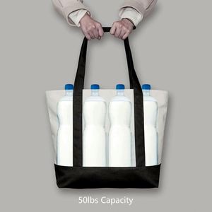 Custom Fashion Daily Essentials Shopping <b>Large</b> Capacity Canvas Tote Bag With External Pocket Top Zipper Closure - Product Image 2