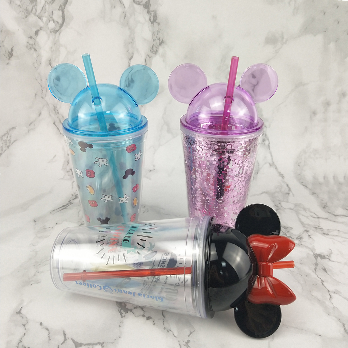Stor Acrylbecher Mit Edelstahl-Strohhalm – 540 Ml, Mickey Mouse Design, BPA-frei, Wiederverwendbar