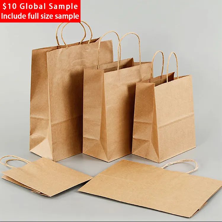 Custom LOGO Printed Twisted Handle Carrier White Brown Shopping Kraft Paper Bag With Handles