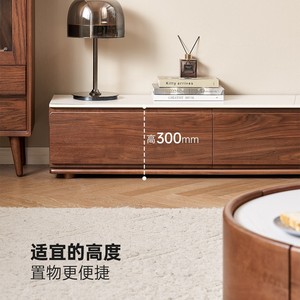 Solid Wood TV Cabinet Black <b>Walnut</b> Wood Stone Slab Top Storage Living Room Stand - Product Image 4