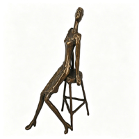 Tabouret abstrait Art Déco en fonte, sculpture artisanale élégante de femme intellectuelle, décoration pour bureau, salon et salle d'étude