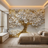Papiers peints muraux imperméables 3D de luxe, fleurs blanches, arbre doré en fleurs, pour la décoration murale du salon à la maison
