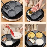 Poêle antiadhésive en alliage d'aluminium 4 tasses avec couvercle pour œufs et crêpes, idéale pour le petit-déjeuner – Ustensile de cuisson antiadhésif