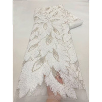 Tissu en dentelle 100% polyester brodé en 3D, orné de paillettes et de perles, pour robes de mariée et robes de soirée, largeur 150 cm, motif floral Lolita