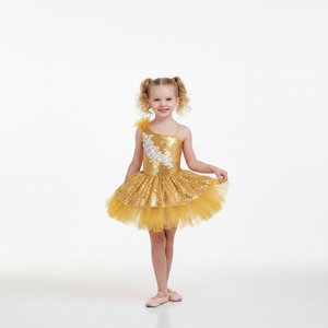 Children's Pink Sequin One-Shoulder Ballet Tutu Dress Girls Sparkly Jazz/Tap Dance Costume Kids TV movie Performance Wear - Product Image 3