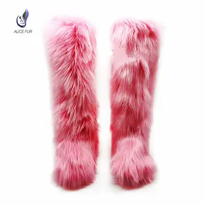 Luxury Women Winter Fashion Design Faux Fur Shoes Indoor Outdoor Knee High Boots For Ladies
