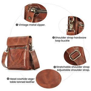 Dujiang Men's Crossbody <b>Bag</b> Brown Leather Compact Vertical Design Everyday Use Durable Wear Resistant - Product Image 4
