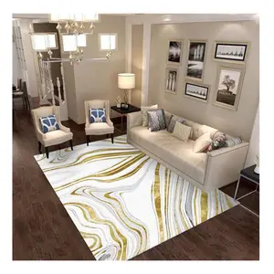 Abstract Style 3d Print Carpet Golden And White Color Custom Rugs And Carpet China Supplier