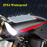 Klaxon de vélo portable étanche IPX4 à énergie solaire avec batterie Li-ion, haut-parleur, lumière LED 4 modes pour guidon, idéal pour la conduite nocturne