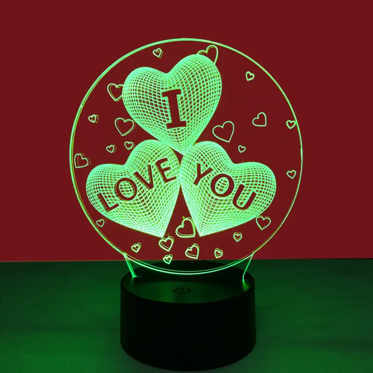Multicolourคริสต์มาสออกแบบที่กำหนดเองLED Touchอะคริลิควาเลนไทน์หัวใจI Love You 3D Nightโคมไฟ