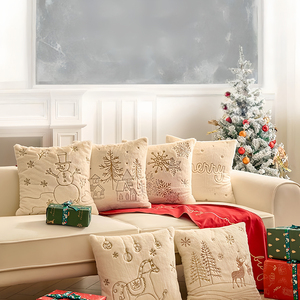 Housses de coussin de Noël modernes, brodées, couleur unie, avec fermeture éclair invisible, pour chambre à coucher, salon, canapé, en peluche - Product Image 2