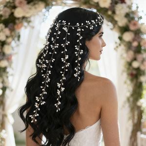 Serre-tête de mariée <span class=keywords><strong>vintage</strong></span> fait main avec perles et fleurs, simple et fluide, pour maquillage de scène féminin - Product Image 2