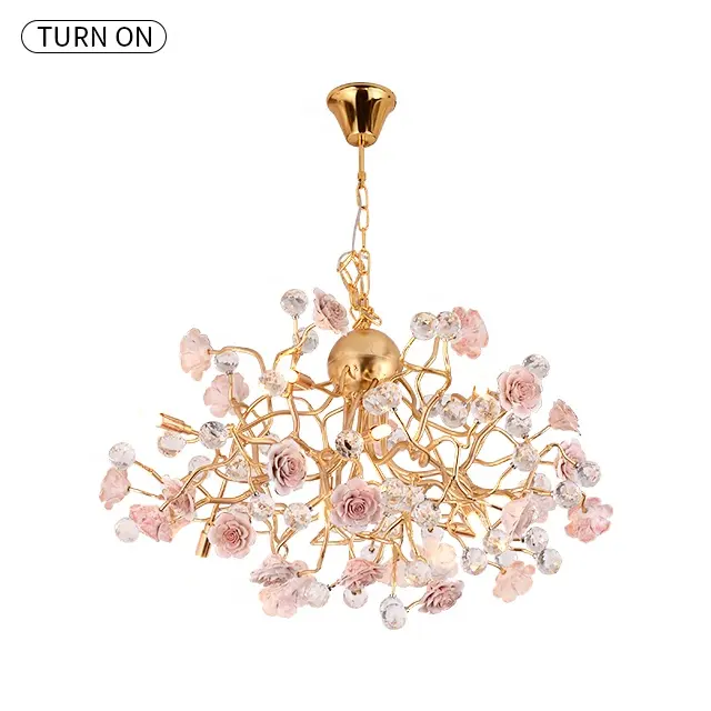 Lustre rosa de cristal de rosa faça você mesmo, luminária pendente, bola de cristal, lâmpada para o quarto, iluminação de led romântica, para casamento, site