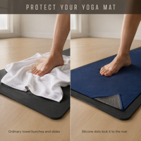 Serviette de yoga absorbante et écologique avec grip en silicone, forme en Y, antidérapante, en microfibre, séchage rapide pour le yoga chaud et la salle de sport