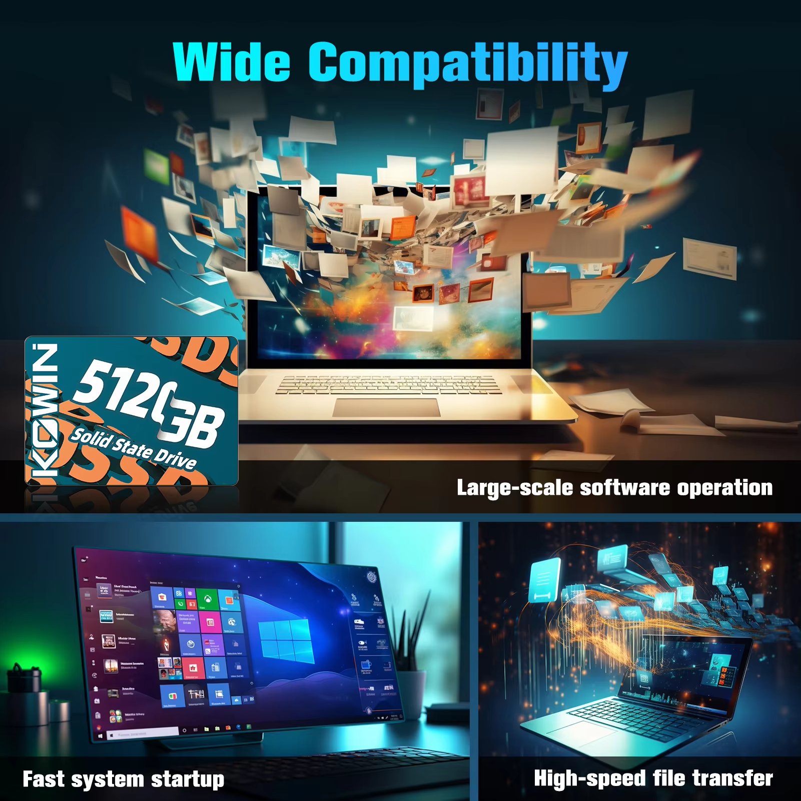 KOWIN 512GB SATA SSD - Real Storage Capacity, 520MB/s Read Speed