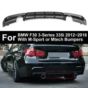 Difusor de Parachoques Trasero Negro Mate con Salida Doble para Silenciador Único para BMW F30 Serie 3 335i 2012 2013 2014 2015 2016 2017 2018 - Product Image 1