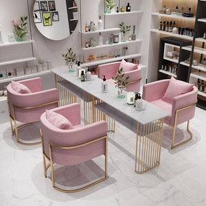 Set di Arredamento di Lusso Moderno per Salone di Bellezza con Tavolo da Manicure e Sedie Dorate Piano in Marmo Professionale per Unghie - Product Image 4