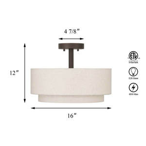 Lámpara de Techo Semi Empotrada para Dormitorio, Pantalla de Tela Tipo Tambor, Lámpara de Techo Suspendida para Sala de Estar y <span class=keywords><strong>Cocina</strong></span> - Product Image 5