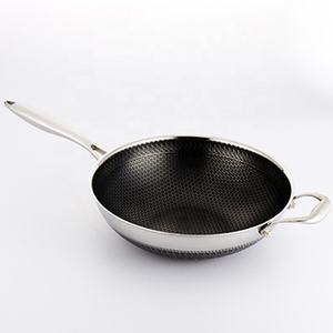 JOYOUS - Vente <span class=keywords><strong>en</strong></span> gros usine - Woks et poêles <span class=keywords><strong>en</strong></span> acier inoxydable <span class=keywords><strong>18</strong></span>/<span class=keywords><strong>10</strong></span> antiadhésifs à double nid d'abeille avec couvercle <span class=keywords><strong>en</strong></span> verre trempé et manche long pour gaz - Product Image 2