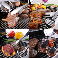 Ensemble d'accessoires pour barbecue de camping, 4 brosses à badigeonner portables en acier inoxydable de 16 pouces avec manche noir