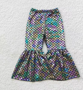 กางเกงขายาวทรงบานสีฟ้าม่วงลายเกล็ดปลาสำหรับเด็กผู้หญิง ผลิตจากโพลีเอสเตอร์/คอตตอน ขายดี เป็นมิตรต่อสิ่งแวดล้อม - Product Image 3