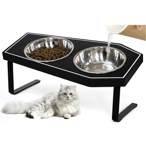 Estación de alimentación para gatos, soporte elevado con doble cuenco, color negro, para gatos con cuencos para comida y agua - Product Image 1