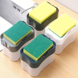 Plastic Liquid Soap Dispenser Hand Press Soap Pump <b>Sponge</b> <b>Holder</b> <b>Kitchen</b> Sink Organizer Caddy 2 in 1 <b>Kitchen</b> Accessories Set - Product Image 4