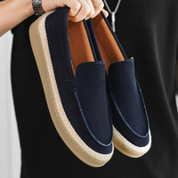 Mocassins en daim pour hommes, chaussures décontractées à enfiler, semelle plateforme en jute, légères et respirantes, chaussures de conduite plates pour hommes, usage quotidien