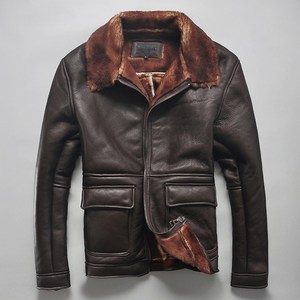 Mens Lamb Fur <strong>Bomber</strong> <strong>B3</strong> Leather <strong>Jacket</strong> Sheepskin Double Face Shearling Coat Oversize Genuine Leather <strong>Jacket</strong> - Product Image 2