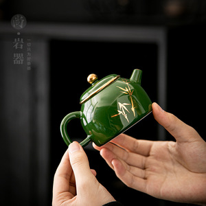 Dehua Ceramic Teapot Emerald Green Hand Painted Bamboo Kung Fu <b>Tea</b> Set With Filter Single Pot Gift - Product Image 2
