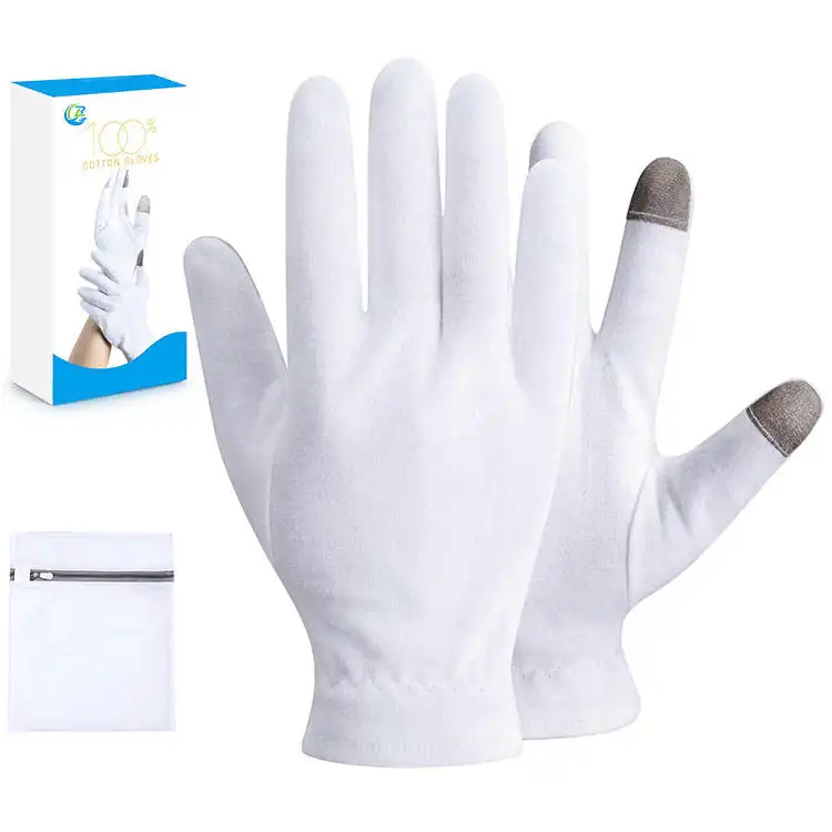 Fabricant d'hydratant à écran tactile blanc cosmétique absorbant la sueur gants en coton pour eczéma à la main fine