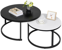 Ensemble de tables basses rondes imbriquées de qualité supérieure avec structure métallique robuste, table d'appoint moderne en bois grainé pour la décoration de salon de luxe
