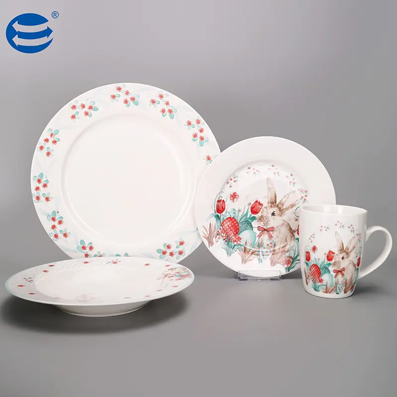Kreatives Ostern-Themen-Häschen-Ei-Porzellan-Geschirr-Set mit Kaffeebecher Dessert Teller Geschirr Keramik-Geschirr-Set