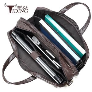 Tiding Genuine Leather Men's <b>Briefcase</b> 15.6 Inch Laptop Bag Business Travel Handbag Coffee Color - Product Image 3