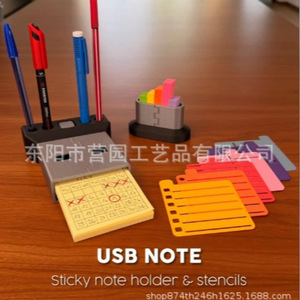 Usb <b>Note</b> <b>Sticky</b> <b>Note</b> Holder With Stencils Colorful Plastic Desktop Organizer For Office Home Use - Product Image 1