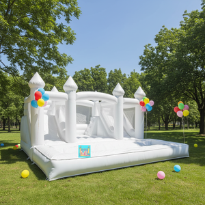 Château Gonflable Blanc pour Location de Fêtes, Structure Gonflable avec Piscine, Château Gonflable Blanc Pastel avec Piscine à Balles - Product Image 2