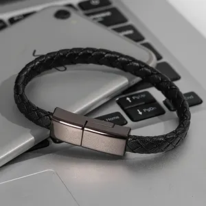 手链PU皮革手链20厘米短C型微型USB数据充电手链线适用于Iphone 14 13 Pro max充电器