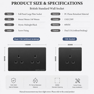 UK British Standard 13A <strong>PC</strong> Wall Switch Socket 4-Outlet with USB-A and USB-C Ports Industrial Hospital Use Electrical Socket - Product Image 6